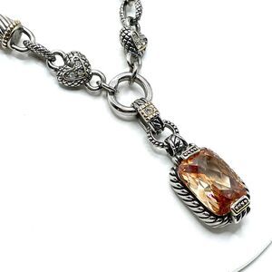 Estate Brilliant Cut Citrine Silver Necklace Crystal Double Heart Libra Zodiac